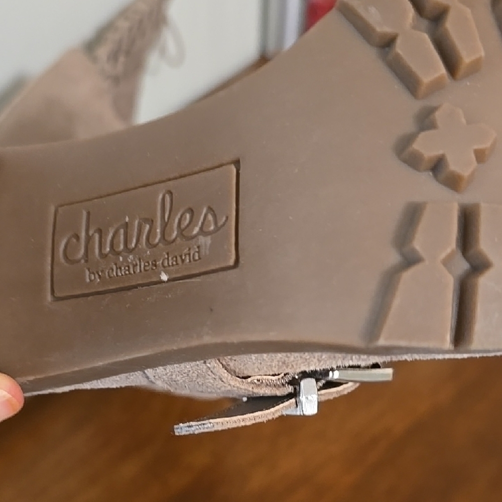 Charles By Charles David Lace-Up Heeled Boots - Taupe 6.5 - Picture 5 of 5